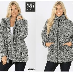 NEW PLUS PLUSH SHERPA ZIP UP JACKET W/ POCKETS